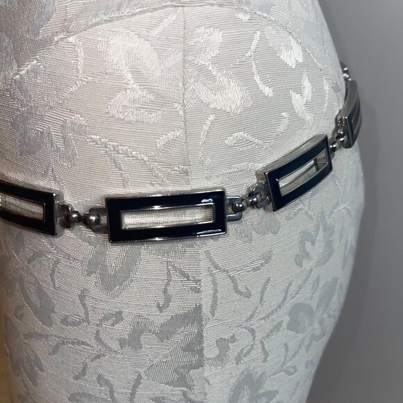 Vintage Womens Belt One Size Silver Enamel Rectangular Chain - Picture 7 of 13